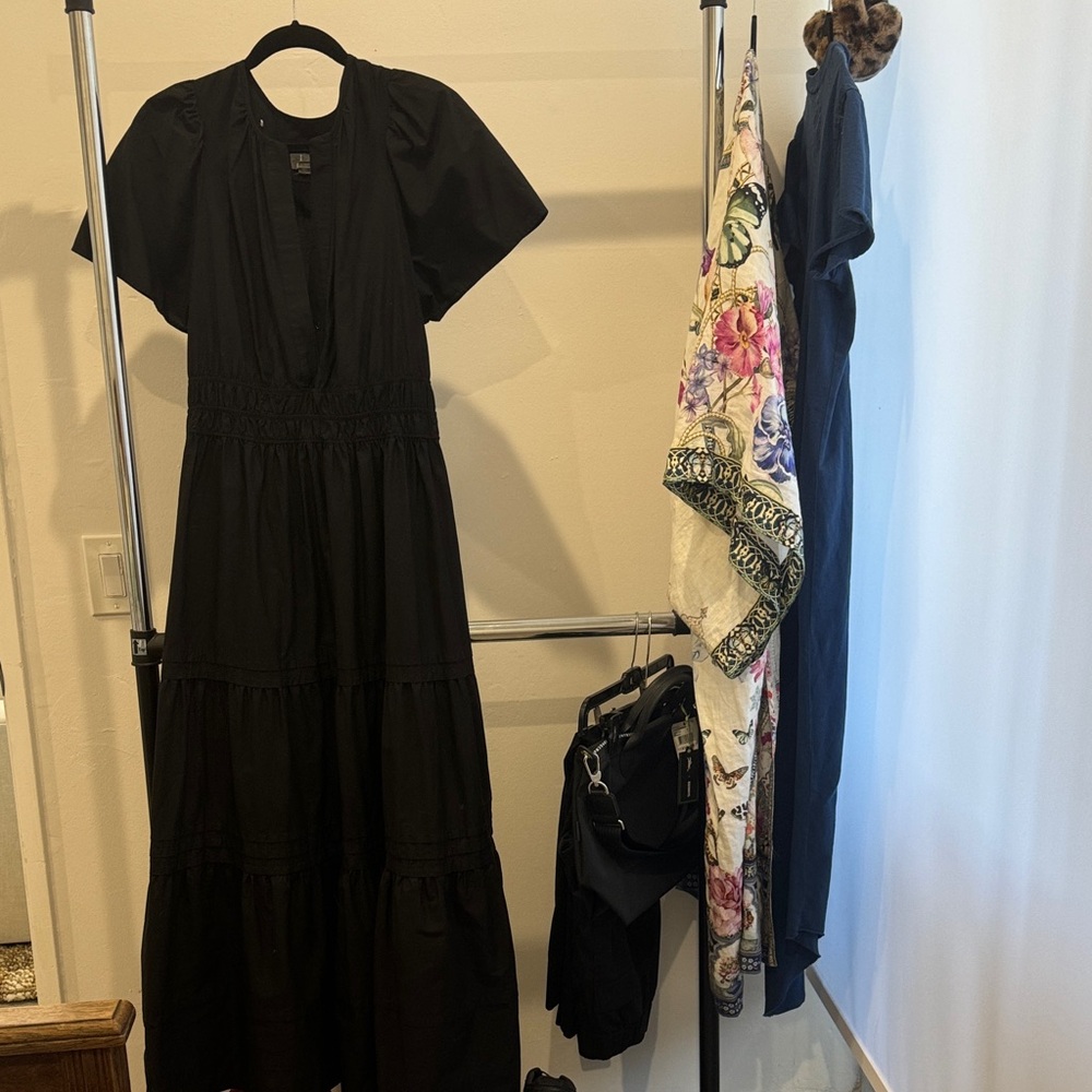 Anthropologie Black Tiered Smocked-Waist Maxi Dress